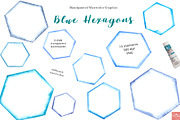 Blue Watercolor Hexagon Graphics, an Object Graphic by LittleAcornGraphics (Thumbnail 3 of 5)