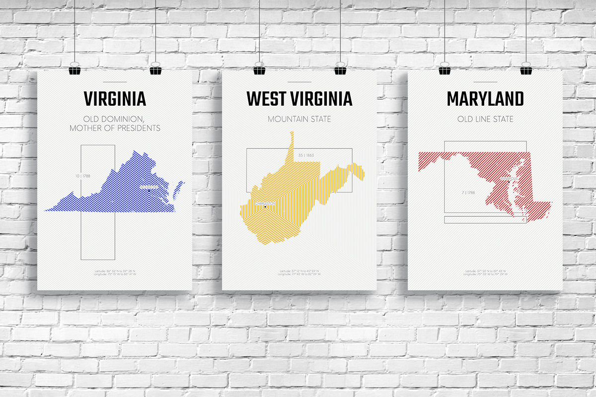 U.S. State Maps Line Art Poster set1, an Illustration by MaximGertsen (Photo 6 of 7)