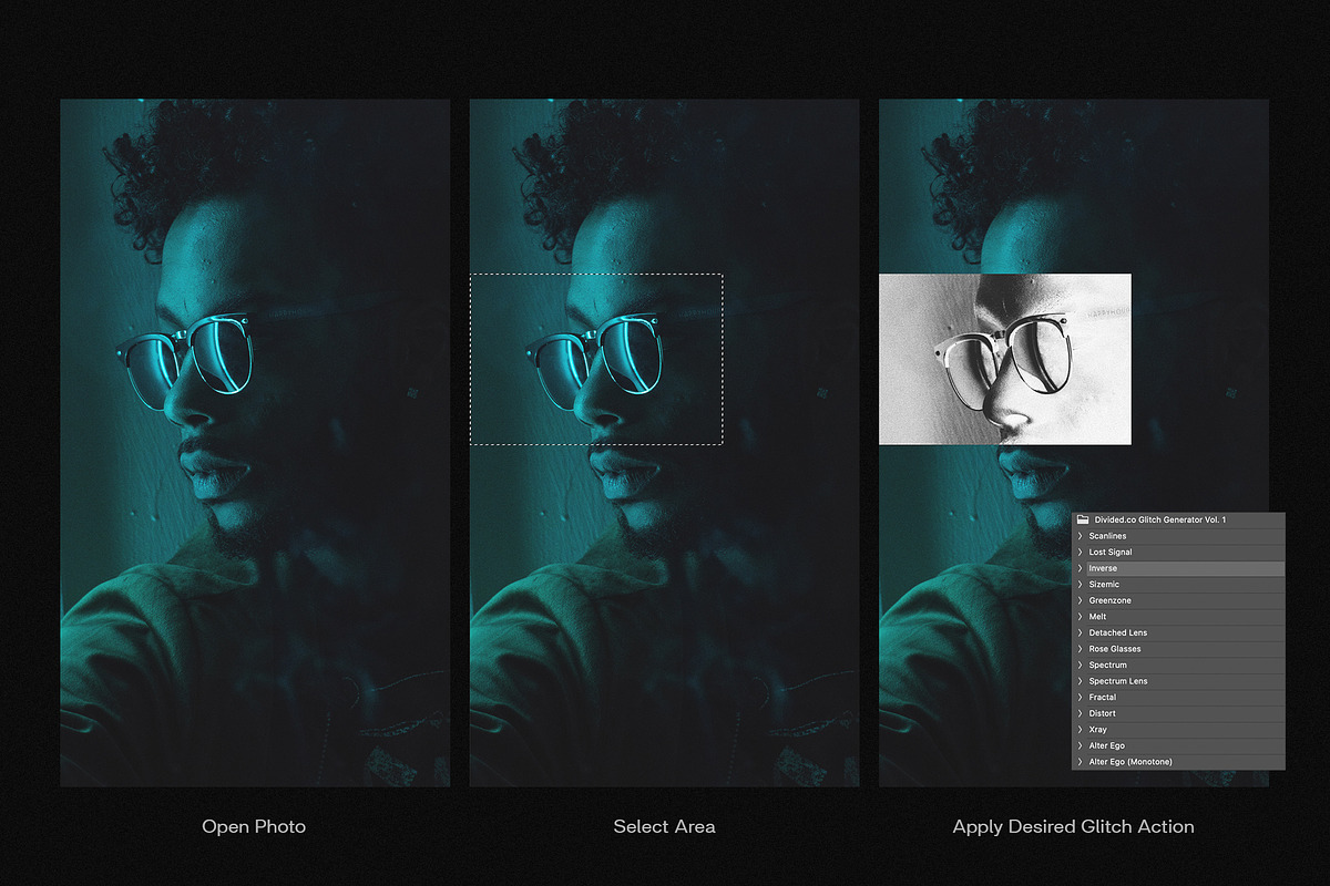 Rewind Glitch Generator (15 Actions), an Action Add-On by Divided.co (Photo 6 of 6)
