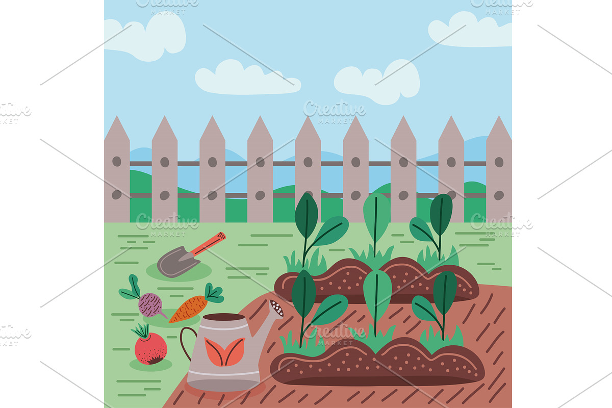 urban gardening with fence, an Illustration by studiogstock