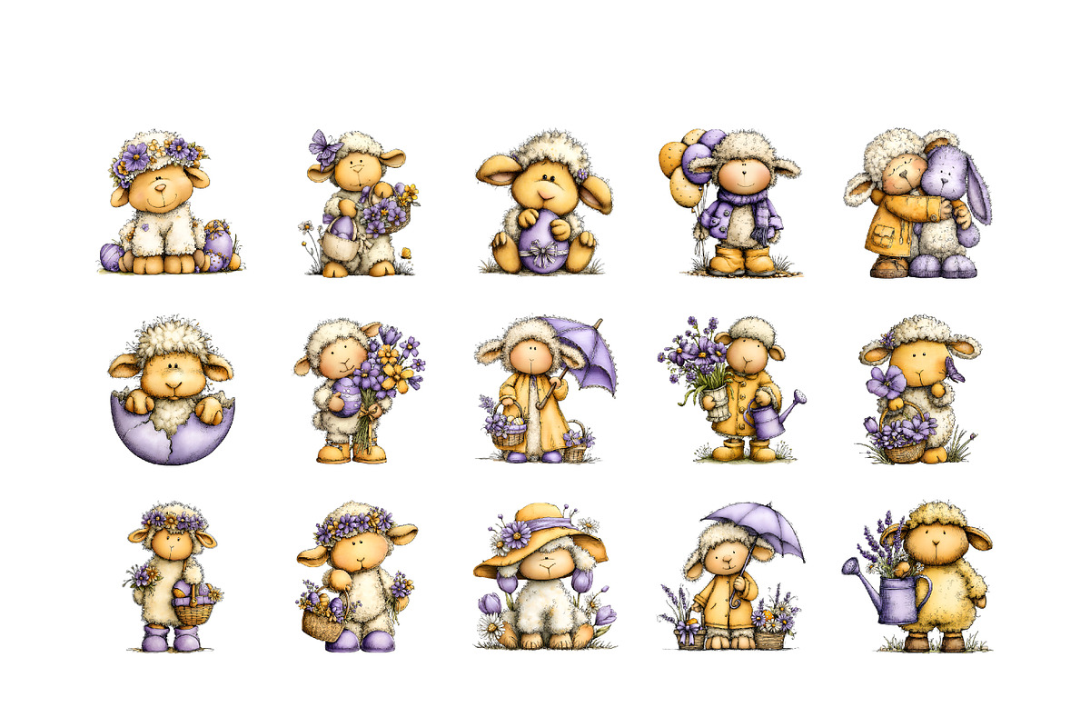 Whimsical Easter Sheep Clipart, an Illustration by GatewayDesign (Photo 2 of 6)