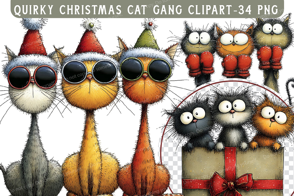 Quirky Christmas Cat Gang clipart, an Illustration by Libby Wishes (Photo 1 of 9)