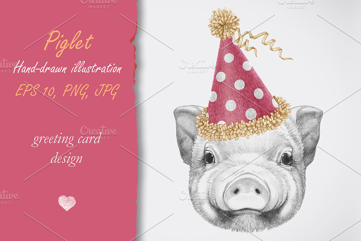 Piglet / Greeting Card, an Animal Illustration by Victoria_Novak (Photo 1 of 2)