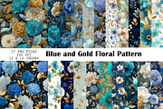 Blue and Gold Floral Pattern, a Pattern Graphic by CreationArt (Thumbnail 1 of 5)