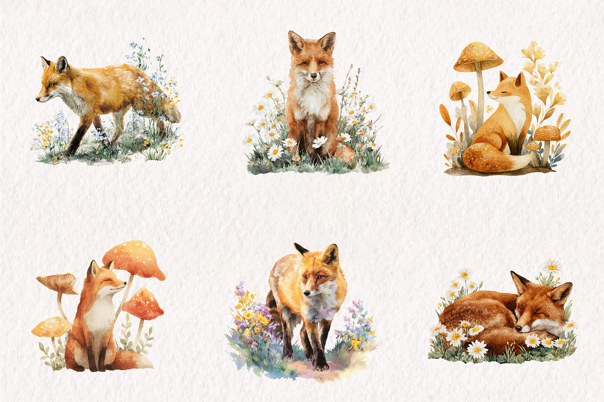 Watercolor Fox Meadow Clipart, an Illustration by CreationArt (Photo 5 of 7)