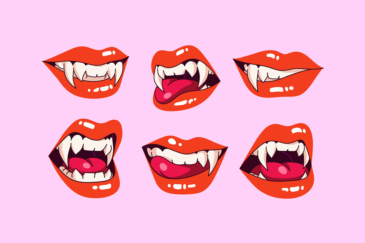 Vampire smiles with lips, fangs set, a Person Illustration by PaperTrident (Photo 3 of 4)
