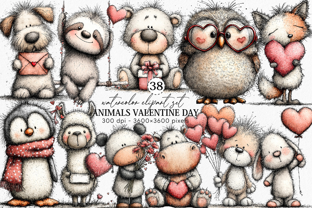 Animals Valentine Day Clipart, an Illustration by Canvas Craft (Photo 1 of 6)