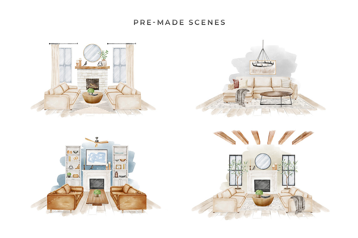 Watercolor Interior Creator, a Decorative Illustration by Kotulska (Photo 13 of 18)