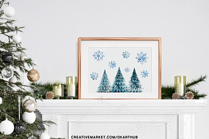 Watercolor Winter Snowflakes Clipart