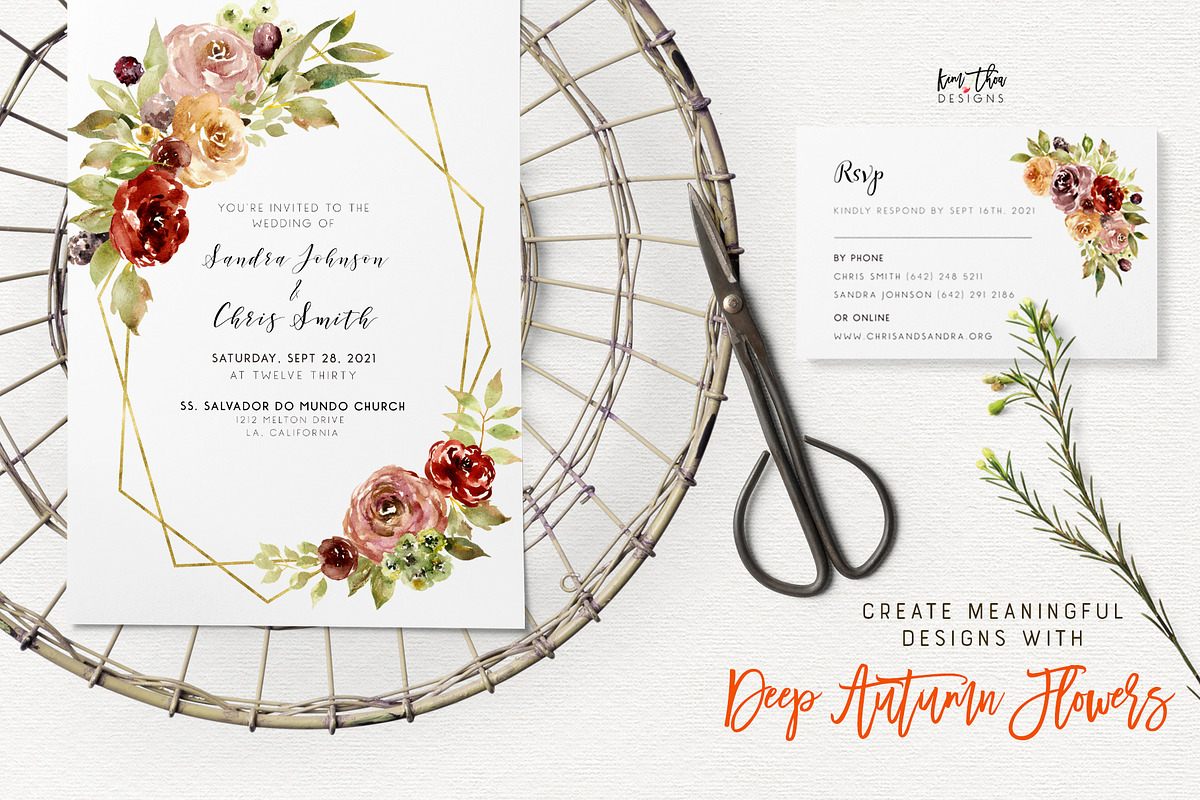 Deep Autumn Watercolor Flowers, an Illustration by Kim Thoa Designs (Photo 2 of 10)