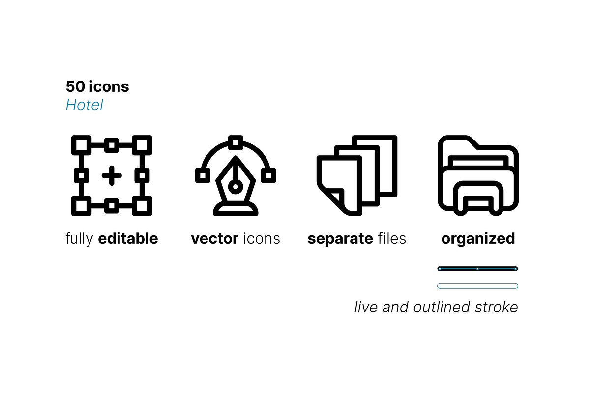 50 Hotel Icons, an Outline Icon by Side Project (Photo 4 of 8)