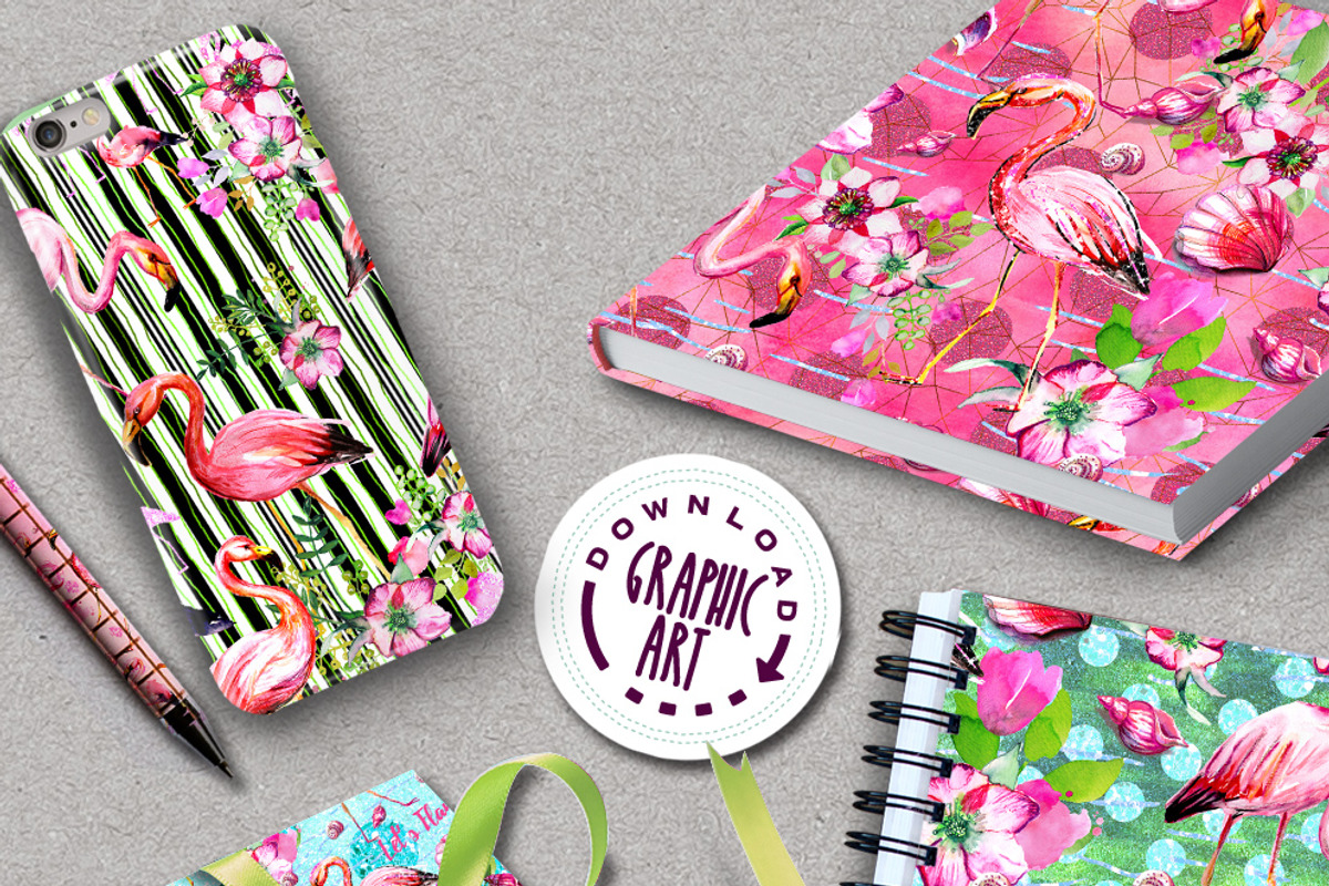 Flamingo Digital Pattern Paper Set, an Illustration by Download Graphic Art (Photo 8 of 9)