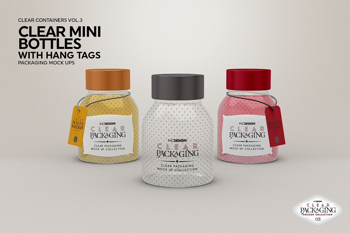 Clear Mini Bottle Set Mockup, a Cups & Container Mockup by INCDesign (Photo 4 of 7)