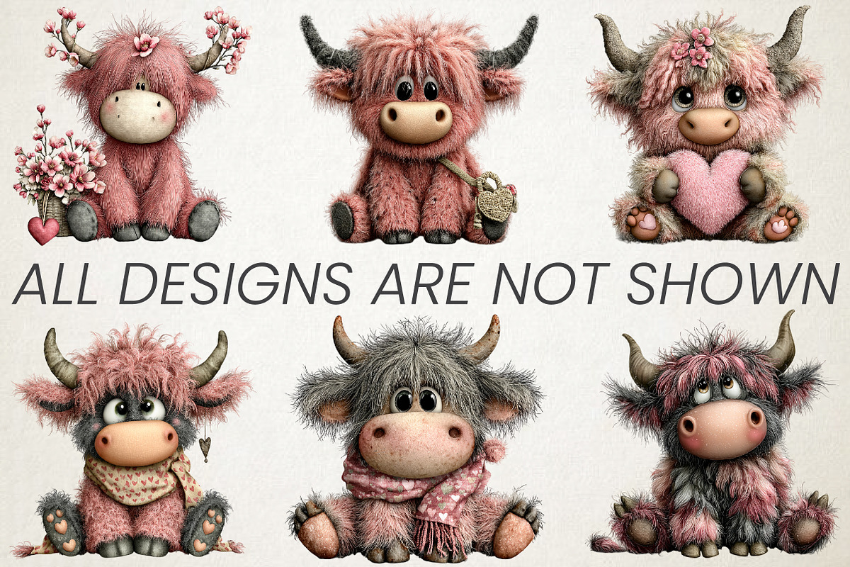Whimsical Valentine Highland Cow PNG, an Animal Illustration by RobertsArt (Photo 6 of 6)