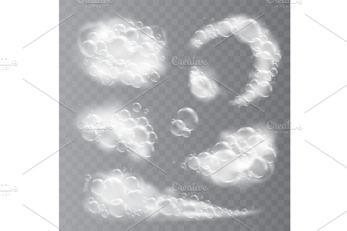 Realistic soap foam. Soapy water, an Illustration by Frogella