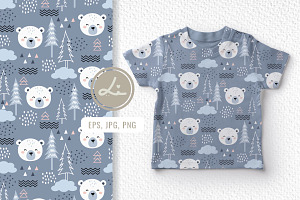 Cute Polar Bear Seamless Pattern, a Pattern Graphic by lindoet23