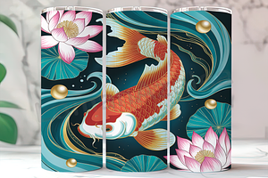 Koi Fish Water Lily Floral Tumbler, a Background Photo by LamanAzalea