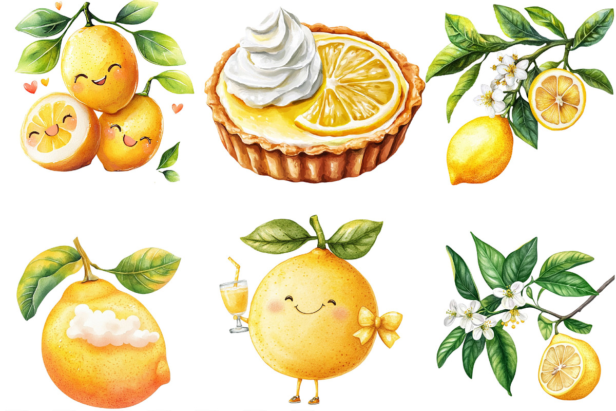 Watercolor Flavorful Lemon Clipart, an Illustration by Designking (Photo 3 of 4)