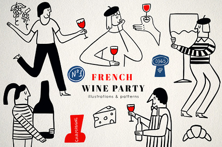 French Wine Party Clipart, a Food Illustration by Teresa Art Store