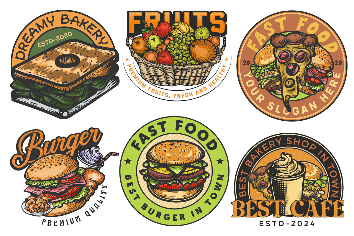 Food logo set vector illustration, a Branding & Logo Template by Billah Hub