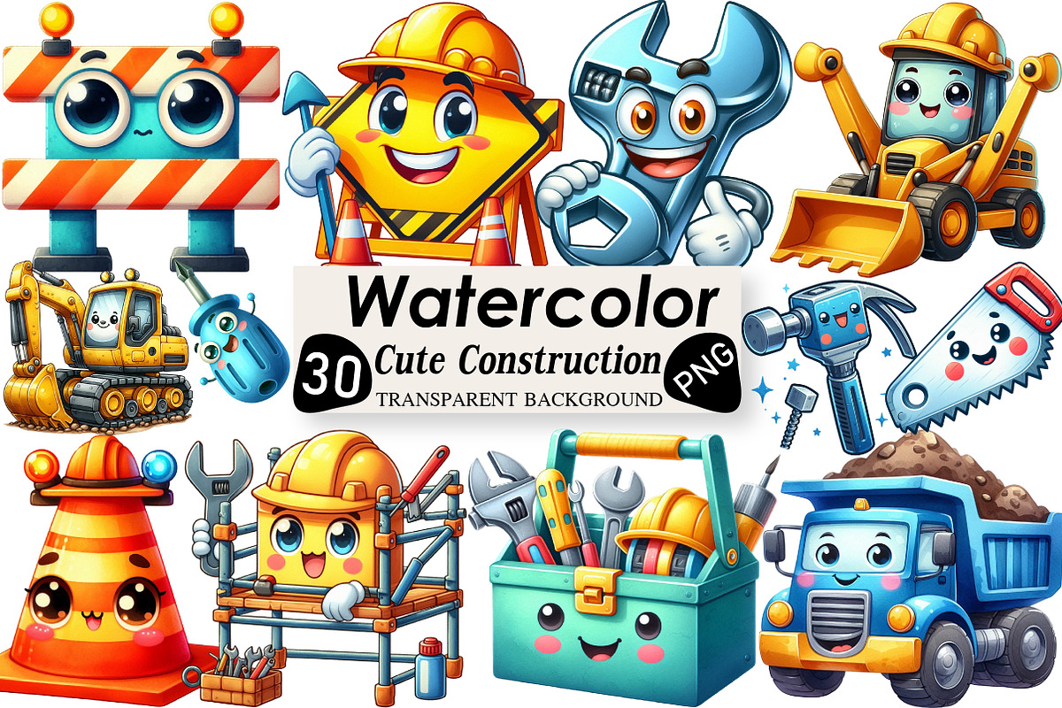Cute Construction Clipart PNG, an Illustration by Black Bird Studio (Photo 1 of 6)