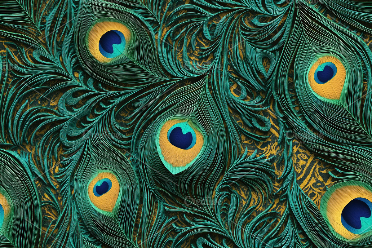 A vibrant and intricate pattern featuring peacock feathers Peacock Tail lace wi, a Texture Graphic by Textures & Backgrounds