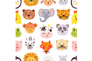 Animal faces seamless pattern, an Animal Illustration by Valerie Bodnar