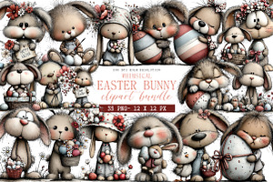 Whimsical Easter Bunny Clipart, an Illustration by DreamArtGraphic