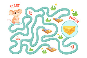 Mouse maze. Cartoon rat find cheese, an Education Illustration by Stock-Smart-Start