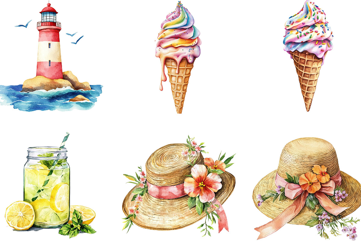 Watercolor Summer Clipart Bundle, an Illustration by Designking (Photo 5 of 5)