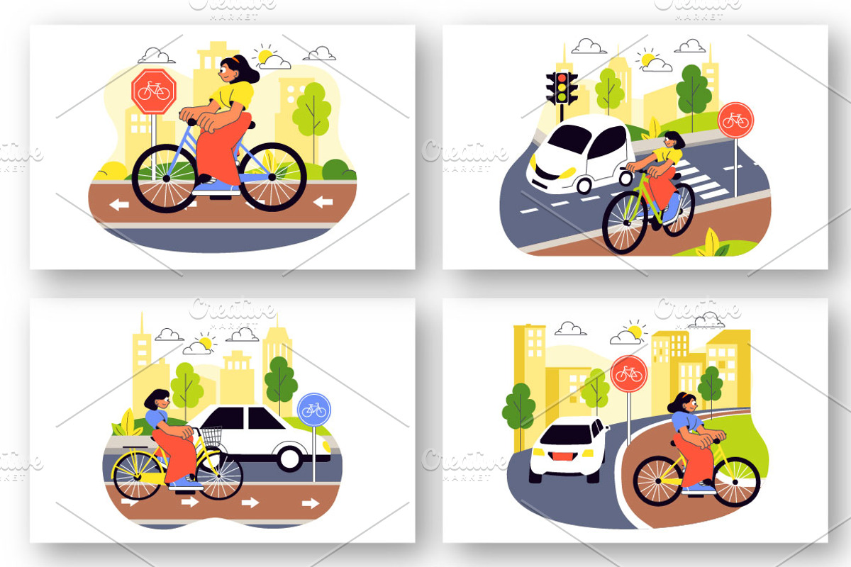 10 Urban Cycling Illustration, a Transportation Illustration by denayunebgt (Photo 2 of 4)