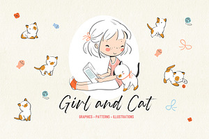 Girl with cute kittens.