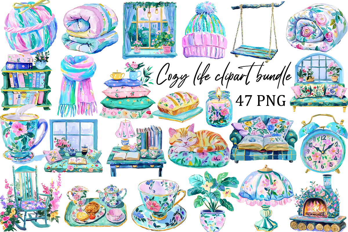 Cozy life clipart bundle, an Illustration by Libby Wishes (Photo 1 of 4)