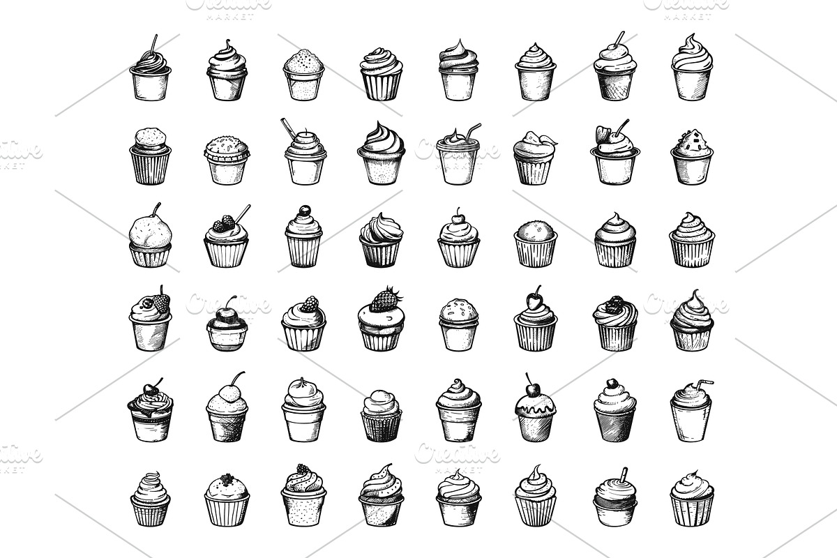 Doodle Style Desserts in Paper Cups, an Object Illustration by LadadikArt