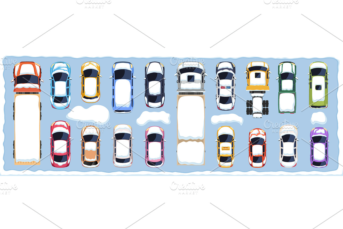 Top down view of snow covered cars, a Transportation Illustration by Yayasya (Photo 1 of 3)