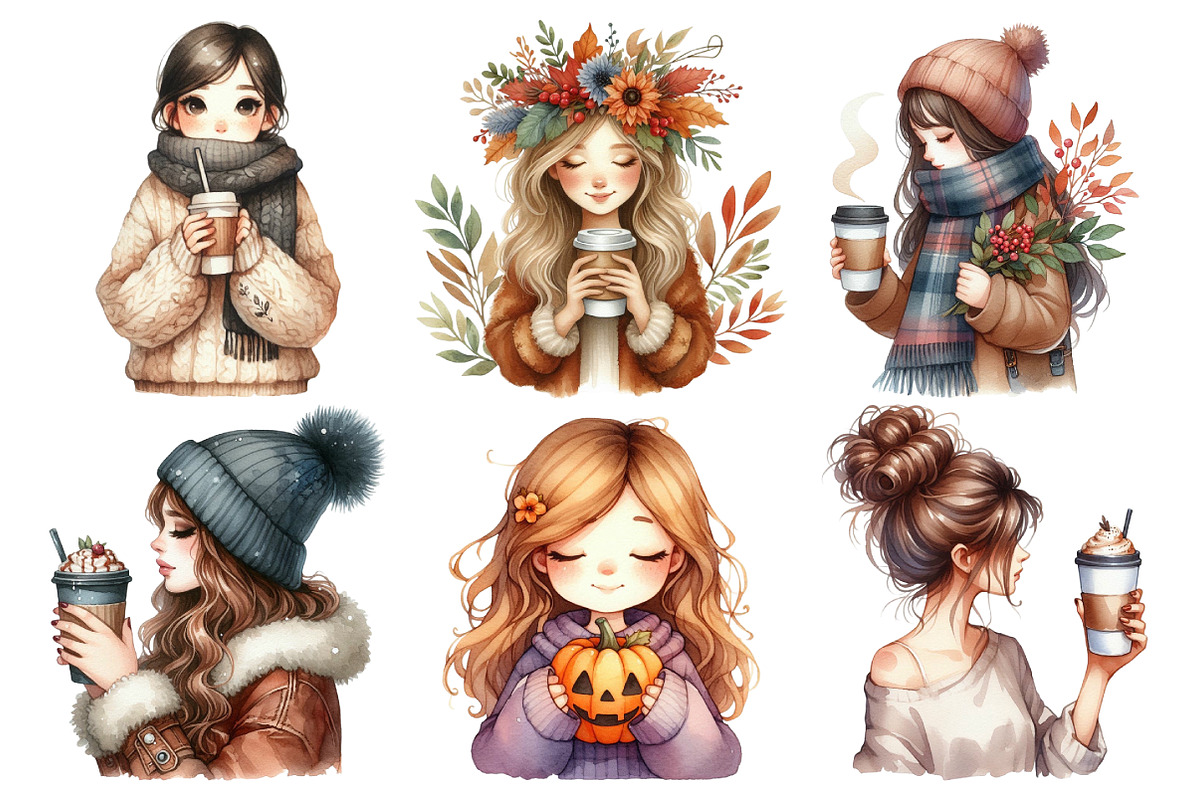 Autumn Coffee Girl Clipart PNG, an Illustration by Pixels.Craft (Photo 2 of 7)