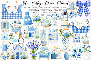 Blue Cottage Charm Clipart Set, an Illustration by Sublimation Artist