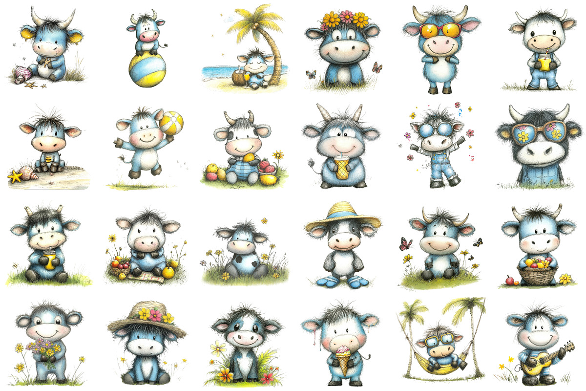 Watercolor Summer Cow Clipart, an Illustration by designcity5 (Photo 2 of 5)