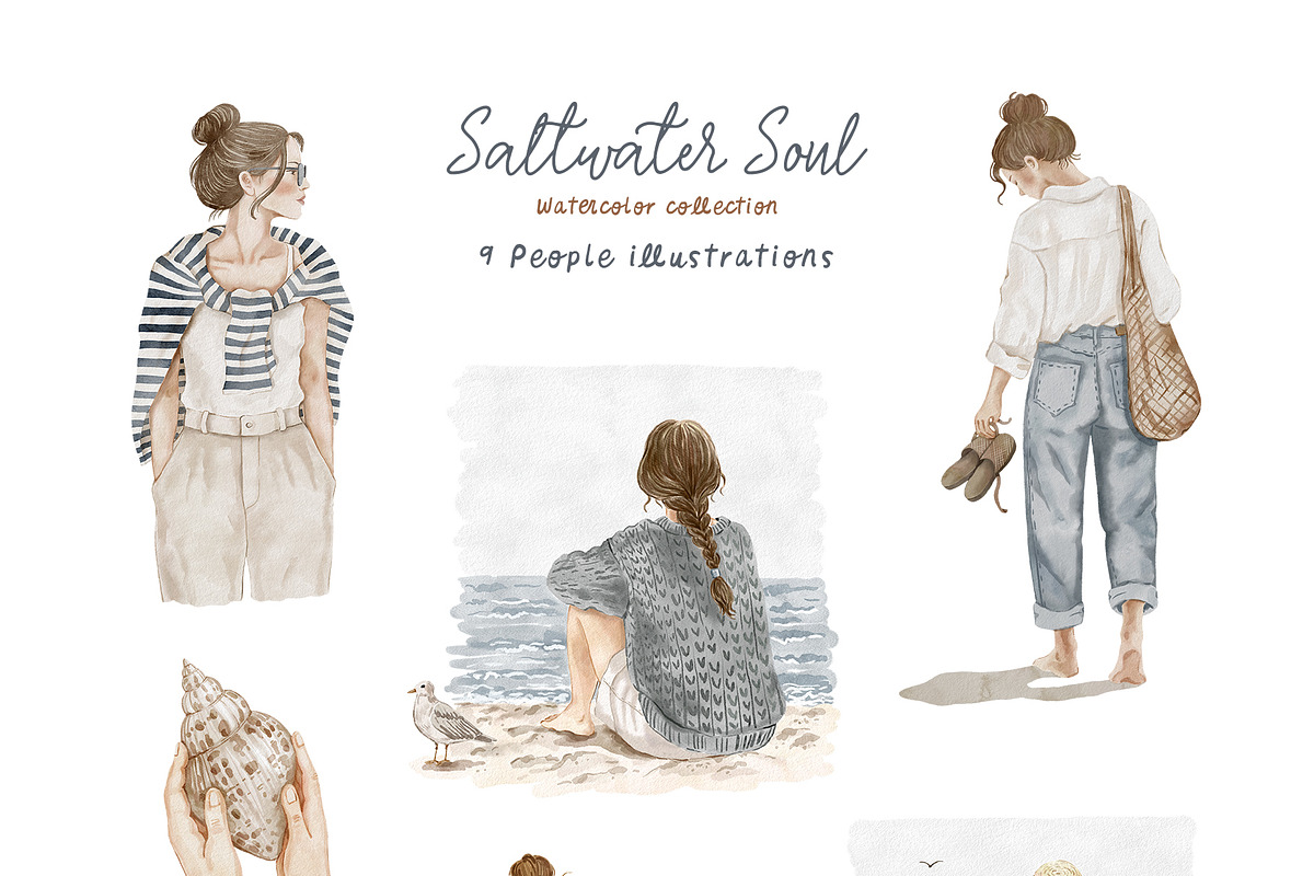 SALTWATER SOUL watercolor clipart, a Decorative Illustration by long summer (Photo 9 of 15)