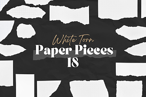 18 White Ripped Paper Pieces