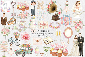 Retro Wedding Day Clipart, an Illustration by Creative Art