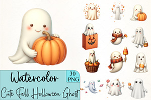 Cute Fall Halloween Ghost Clipart Bu, an Illustration by CrexoraLab