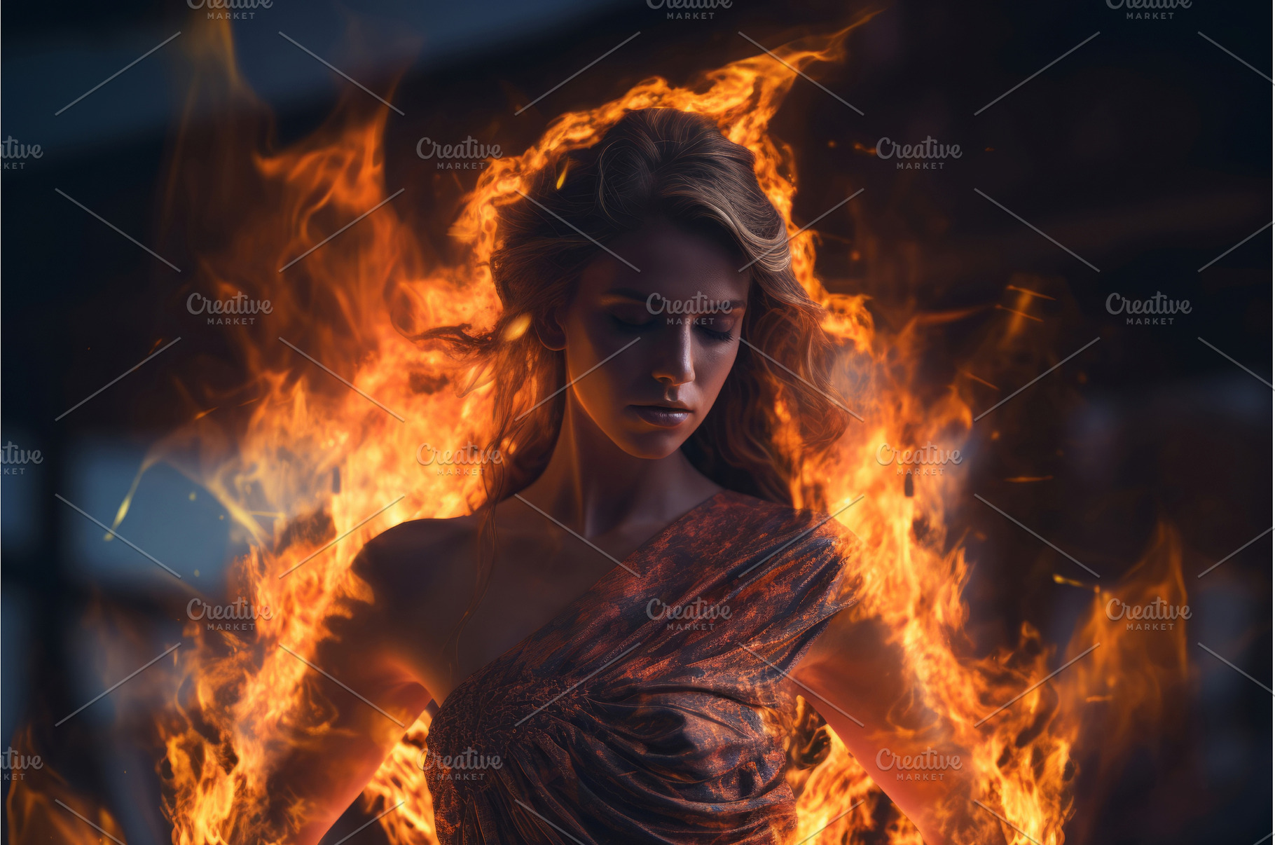 Hot girl fire. Generate AI, a Beauty & Fashion Photo by Ylivdesign