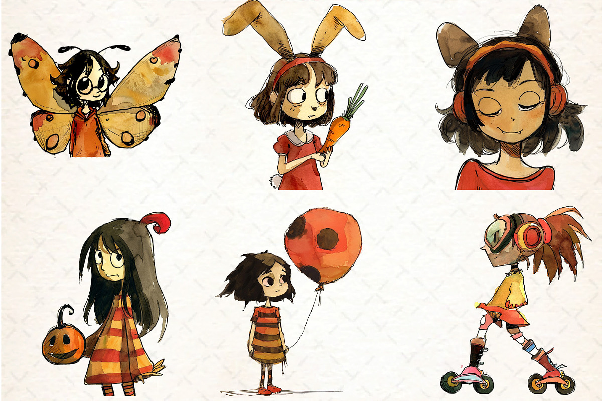 Quirky Girls Clipart, an Illustration by DreamCafeArt (Photo 5 of 8)