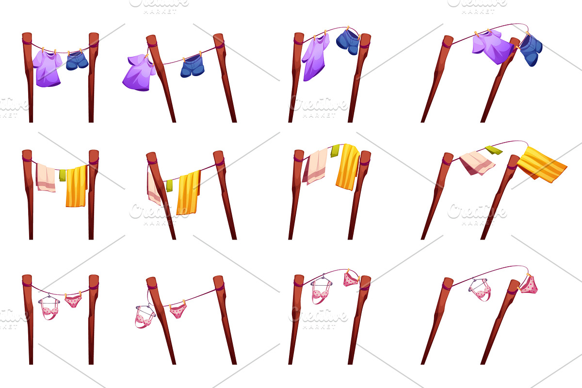 Cartoon clotheslines with colorful, an Object Illustration by art PVP - market