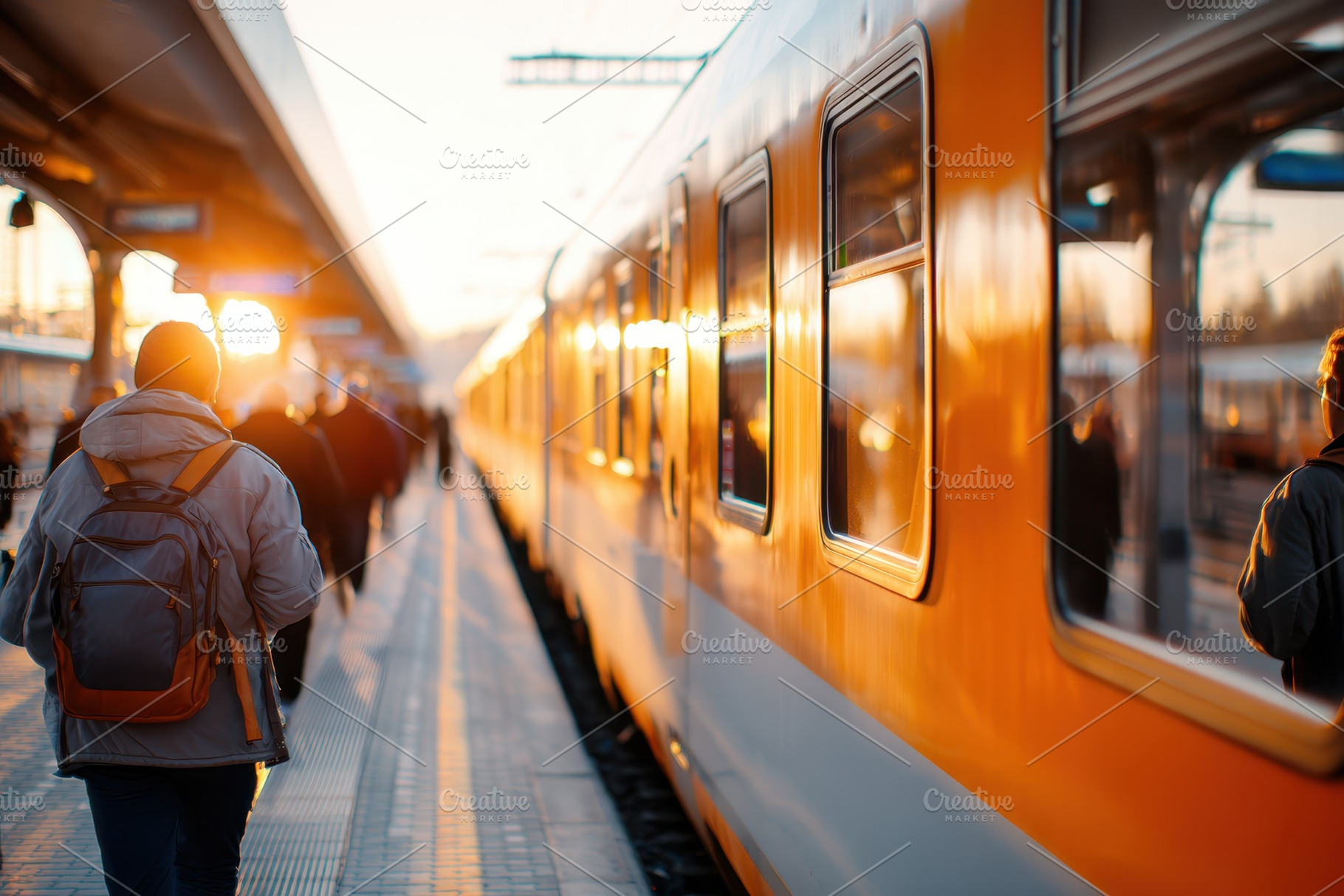 Sunset at a vibrant train station, a Transportation Photo by AlyaAnd