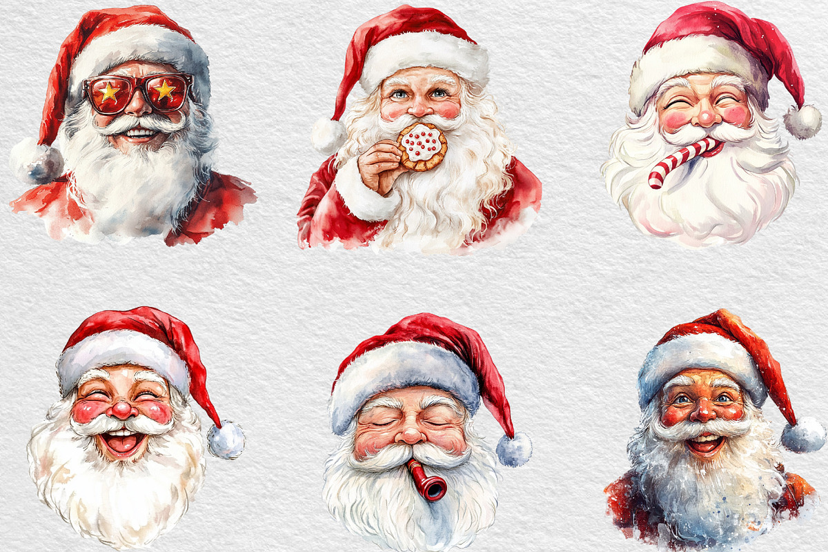 Retro Funny Santa Claus Face Clipart, an Illustration by Black Bird Studio (Photo 3 of 6)