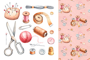 Hand drawn sewing tools