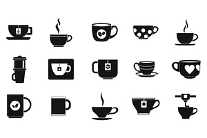 Cup Icon Set, Simple Style