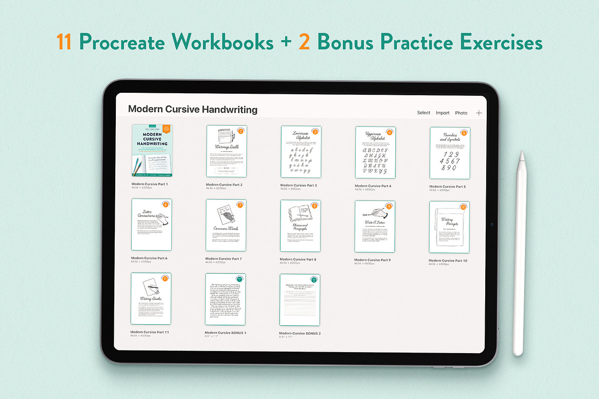 Learn Cursive Procreate Workbook Kit, a Stationery Template by Molly Suber Thorpe (Photo 5 of 7)